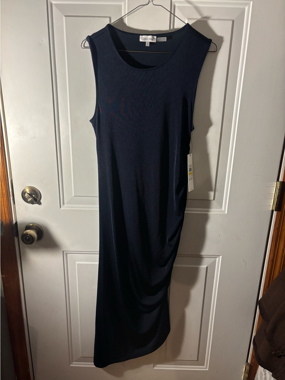NWT Calvin Klein Twilight Blue Side Ruched Midi Dress Size M MSRP $109